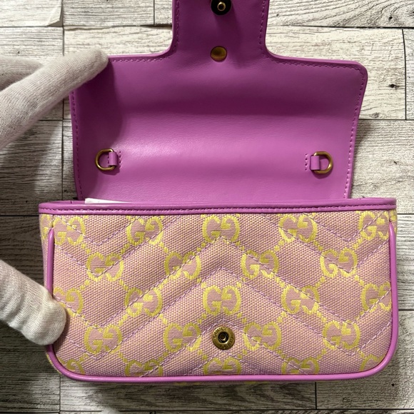 đź’Ż Authentic Gucci Super Mini Marmont Pink and Gold Women's Bag - Picture 7 of 12